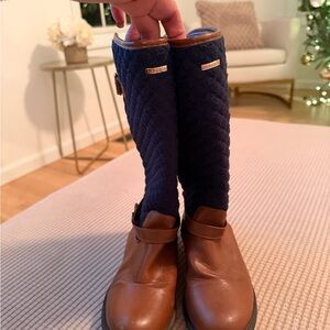 Nautica Kids Quilted Navy and Brown Boots